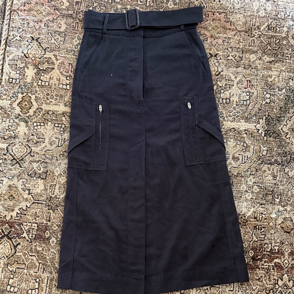 Goop G Label Navy High-Waist Utility Midi Skirt with Belt